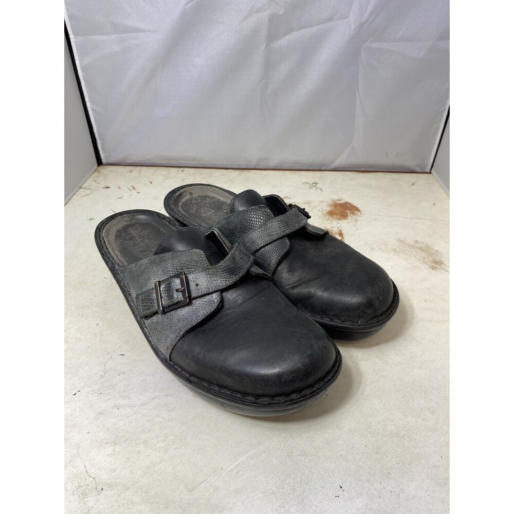 Naot Leather Buckle Clogs Avignon Luggage Coal Sz 8-8.5/39
